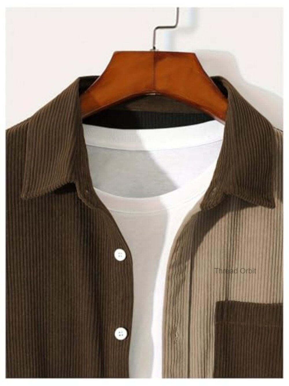 Men's Corduroy Button Down Shirt Jacket Color Block Long Sleeve Shacket - Picture 3 of 5